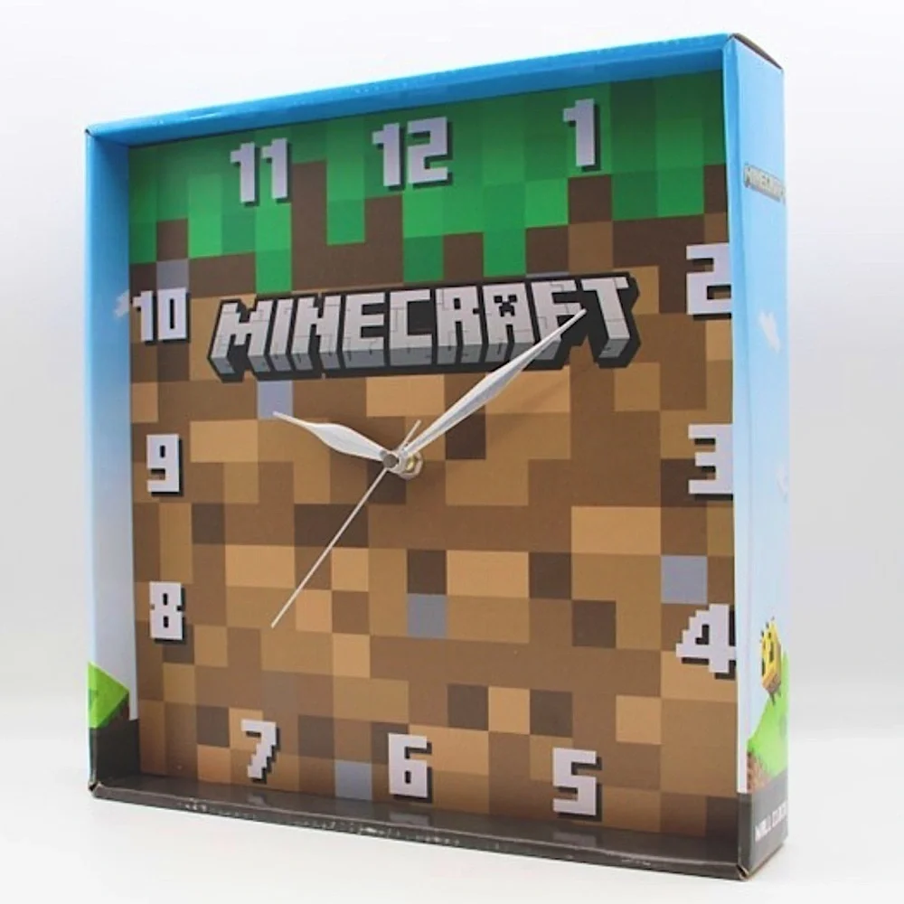 Minecraft Grass Block Square Wall Clock Gamer Home Decor 11 in Tan Green NEW